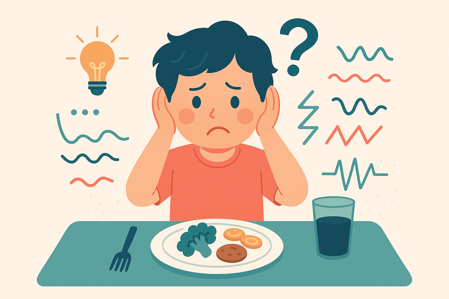 Child confused at dinner table
