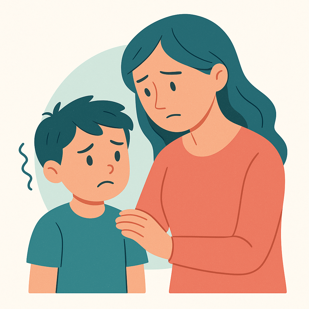 Concerned parent with child